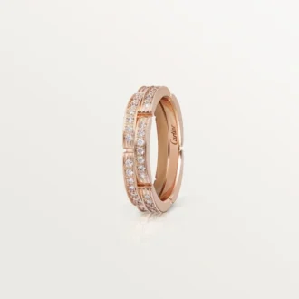 Alianza Maillon Panthere delgada, 2 filas con medio pavé de diamantes – Oro rosa, diamantes – Cartier