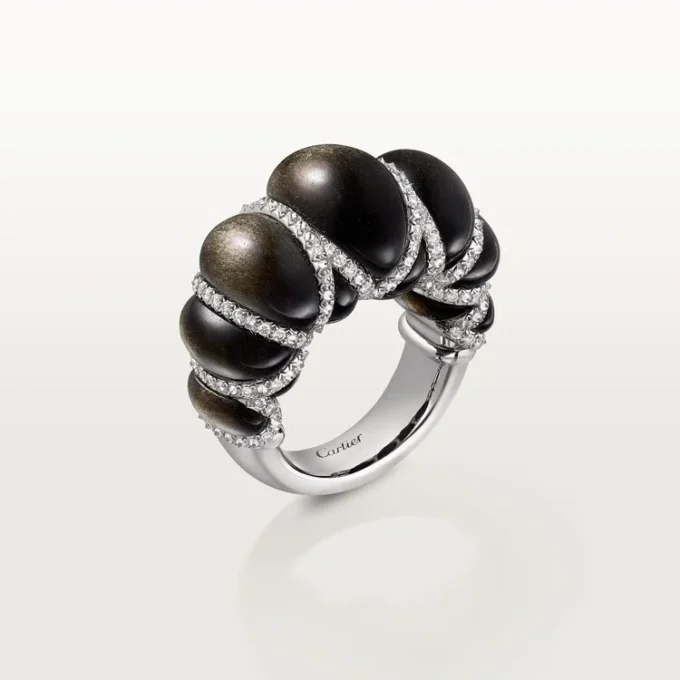Anillo Cartier Libre Tressage, obsidiana, diamantes
