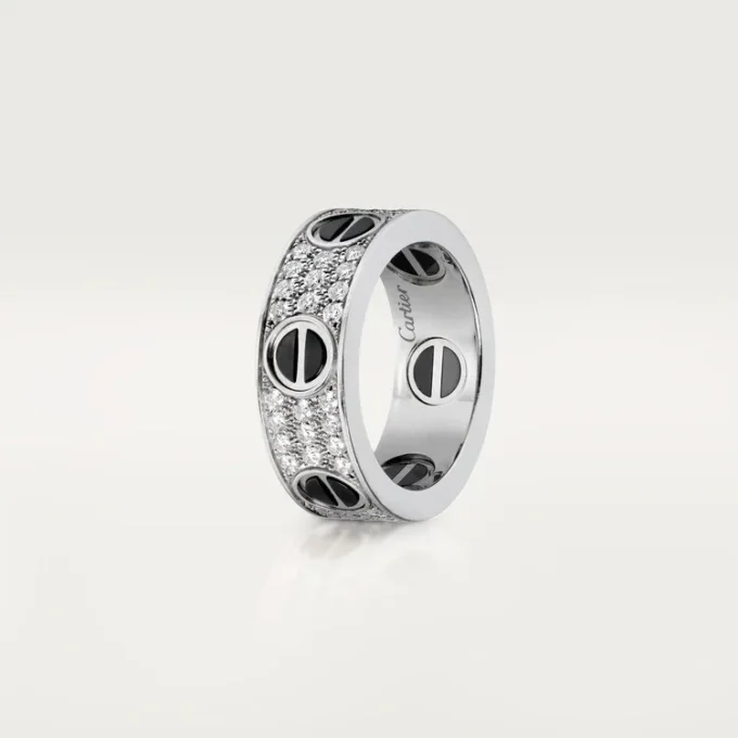 Anillo Love, con pavé de diamantes, cerámica – Oro blanco, cerámica, diamantes – Cartier