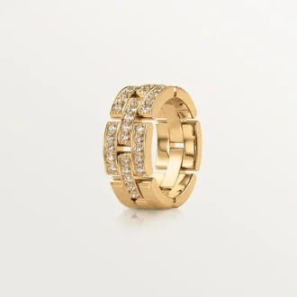Anillo Maillon Panthere, 3 filas con medio pavé de diamantes – Oro amarillo, diamantes – Cartier