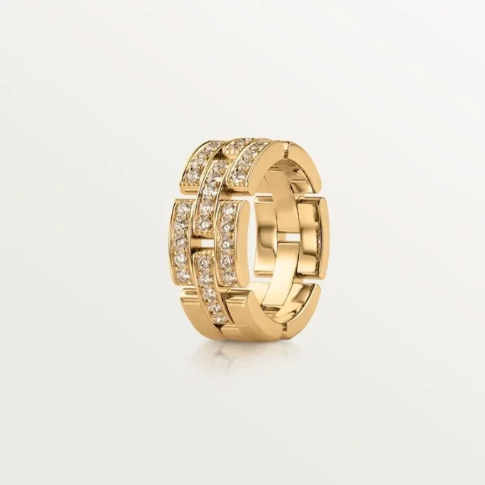 Anillo Maillon Panthere, 3 filas con medio pavé de diamantes – Oro amarillo, diamantes – Cartier