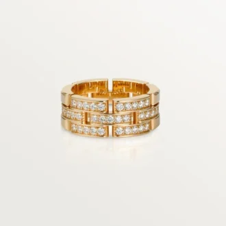 Anillo Maillon Panthere, 3 filas con medio pavé de diamantes – Oro rosa, diamantes – Cartier