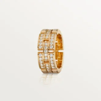 Anillo Maillon Panthere, 3 filas con medio pavé de diamantes – Oro rosa, diamantes – Cartier