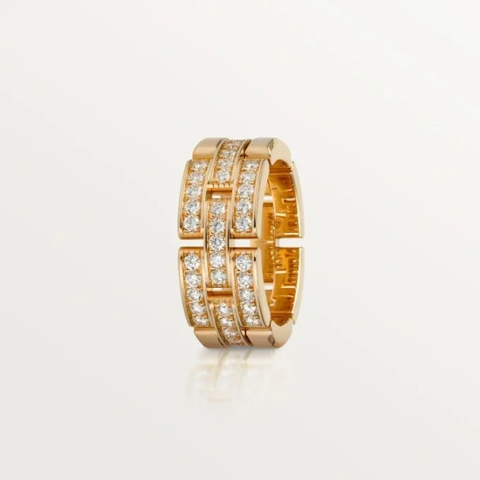 Anillo Maillon Panthere, 3 filas con medio pavé de diamantes – Oro rosa, diamantes – Cartier