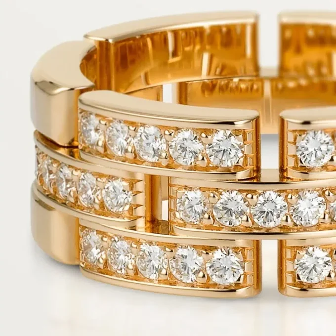 Anillo Maillon Panthere, 3 filas con medio pavé de diamantes – Oro rosa, diamantes – Cartier