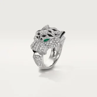 Anillo Panthere De Cartier – Oro blanco, diamantes, esmeraldas, ónix – Cartier