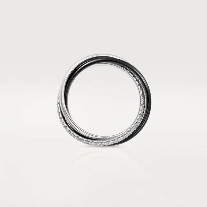 Anillo Trinity, cerámica, modelo pequeño, medio pavé