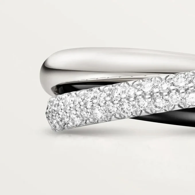 Anillo Trinity, cerámica, modelo pequeño, medio pavé