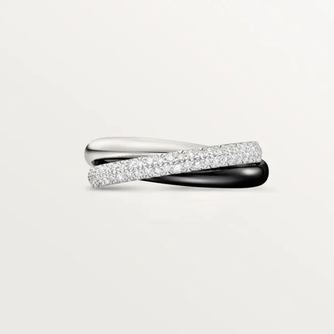 Anillo Trinity, cerámica, modelo pequeño, medio pavé