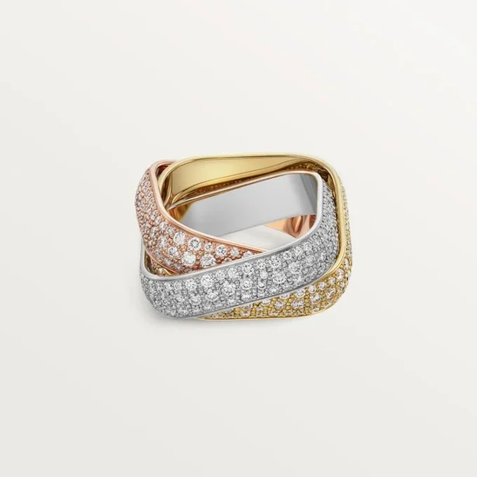 Anillo Trinity, forma cojín, modelo grande, pavé