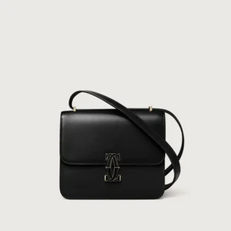 Bolso de hombro, Mini, Double C de Cartier – Piel de becerro negra, acabado en oro y esmalte negro – Cartier