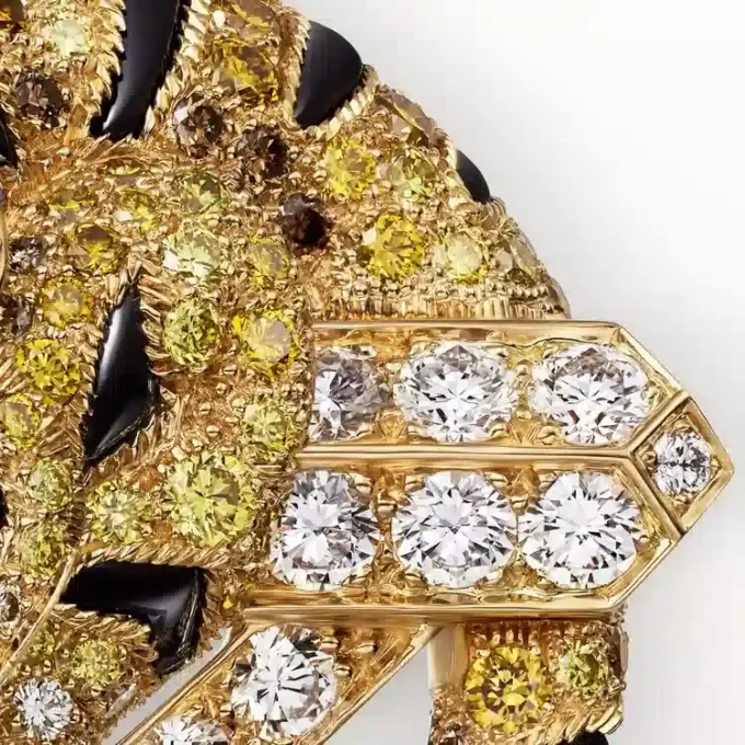 Broche Faune Et Flore De Cartier, diamantes amarillos, naranjas y marrones, pavé
