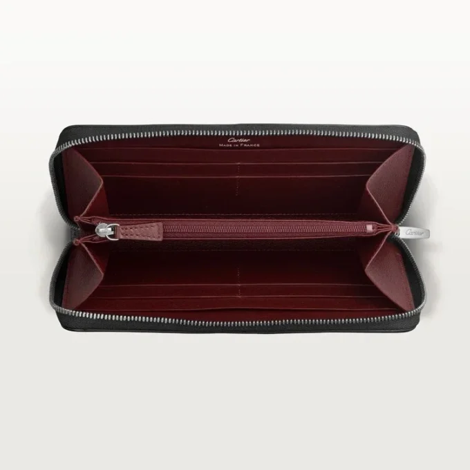 Cartera internacional con cremallera, Must de Cartier – Piel de becerro negra, acabado en paladio – Cartier