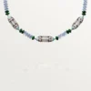 Collar de alta joyería – Oro blanco, calcedonia, skarn, turquesa, laca negra, diamantes – Cartier