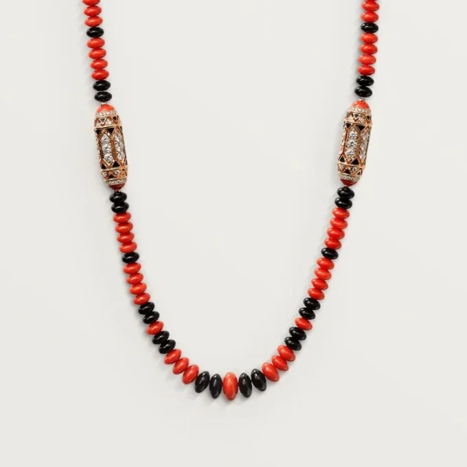 Collar Geometrie & Contrastes, coral, pavé