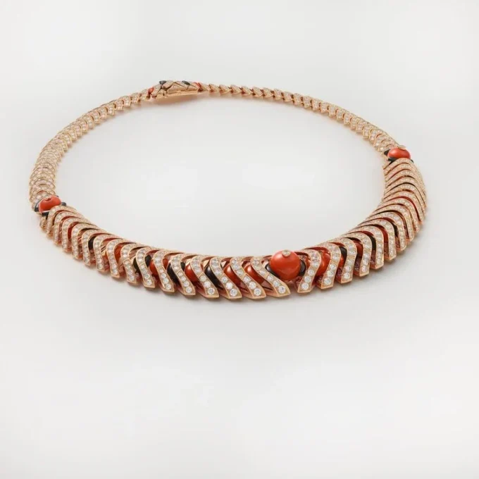 Collar Geometrie & Contrastes, coral, pavé