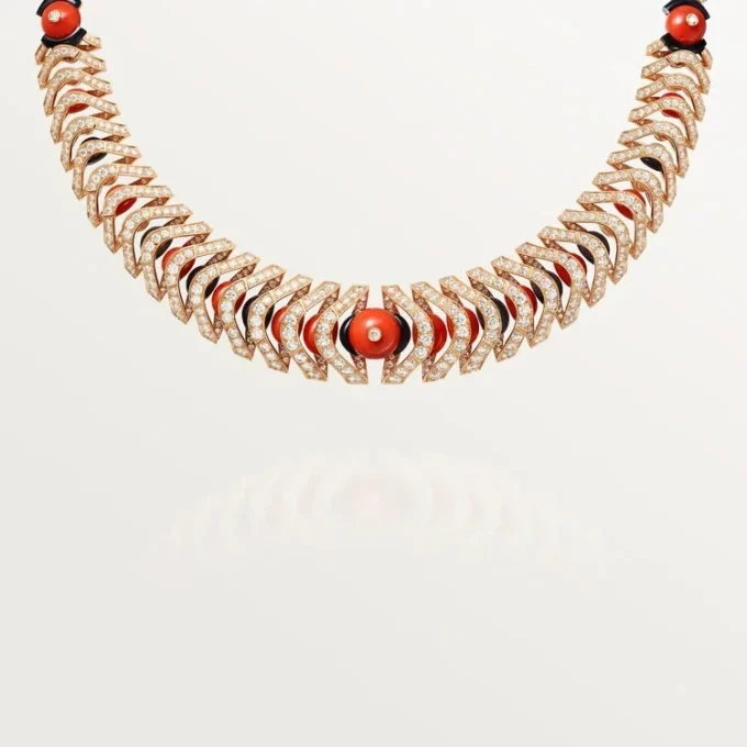 Collar Geometrie & Contrastes, coral, pavé
