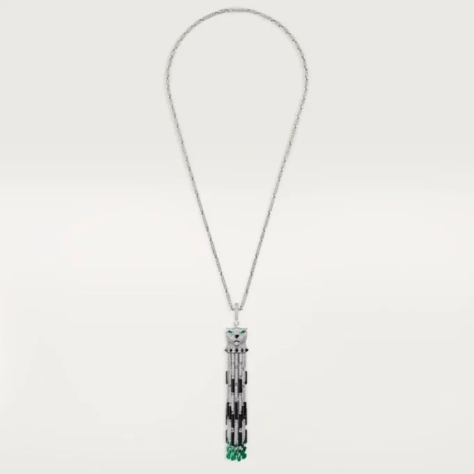 Collar largo Panthere de Cartier, esmeralda, multiuso, modelo grande, pavé