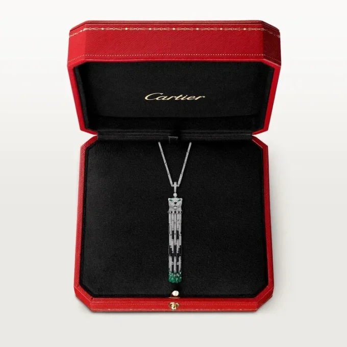 Collar largo Panthere de Cartier, esmeralda, multiuso, modelo grande, pavé