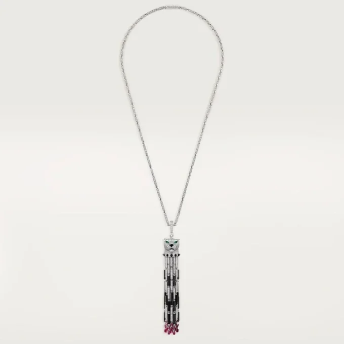 Collar largo Panthere de Cartier, rubí, multiuso, modelo grande, pavé