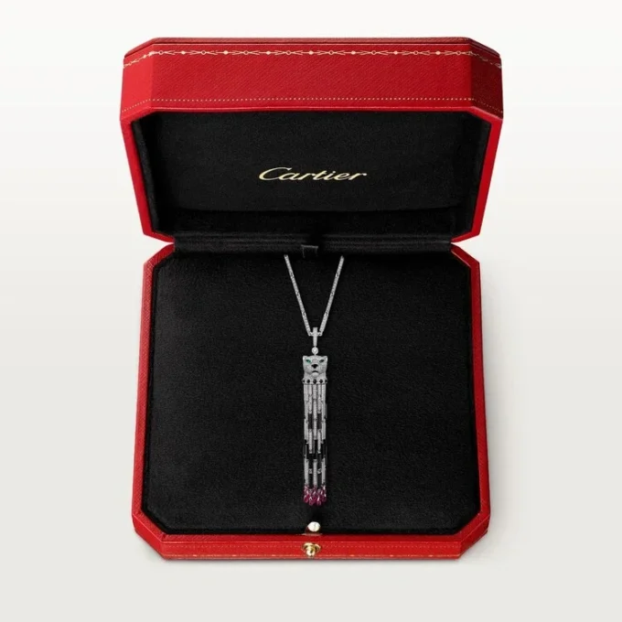 Collar largo Panthere de Cartier, rubí, multiuso, modelo grande, pavé