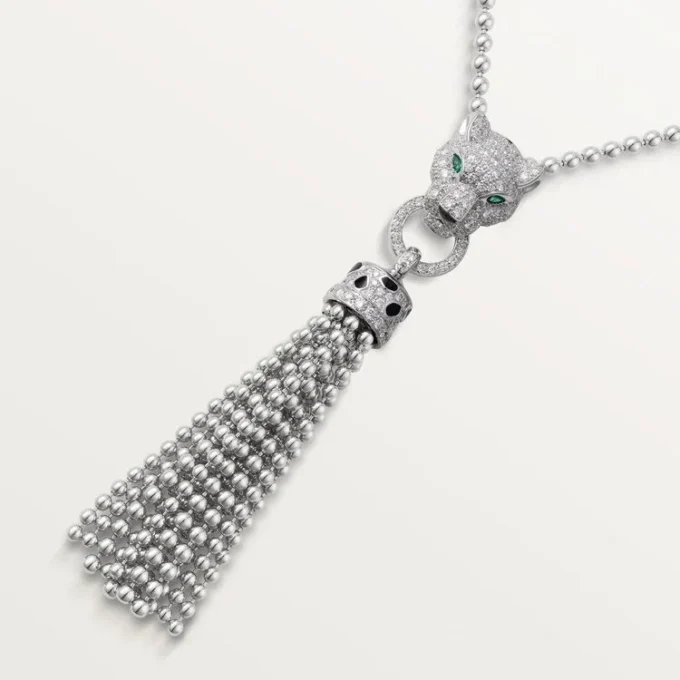 Collar Panthere De Cartier – Oro blanco, laca negra, esmeraldas, ónix, diamantes – Cartier