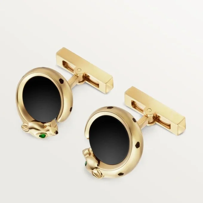 Gemelos Panthere de Cartier – Oro amarillo, ónix, tsavoritas y laca negra – Cartier
