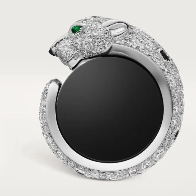 Gemelos Panthere De Cartier – Oro blanco rodiado, diamantes, esmeraldas, ónix – Cartier