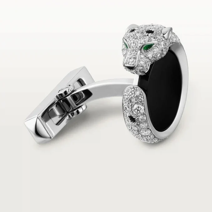 Gemelos Panthere De Cartier – Oro blanco rodiado, diamantes, esmeraldas, ónix – Cartier