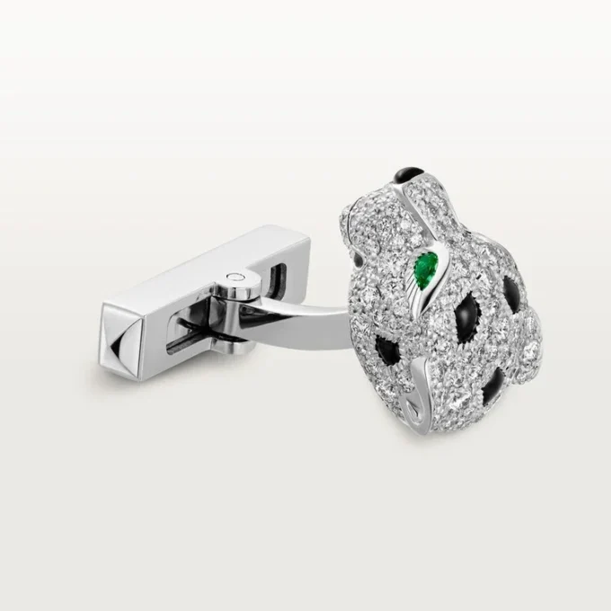 Gemelos Panthere De Cartier – Oro blanco rodiado, diamantes, esmeraldas, ónix – Cartier