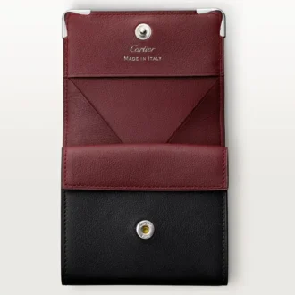 Monedero cuadrado, Must De Cartier – Piel de becerro negra, acabado en acero inoxidable – Cartier