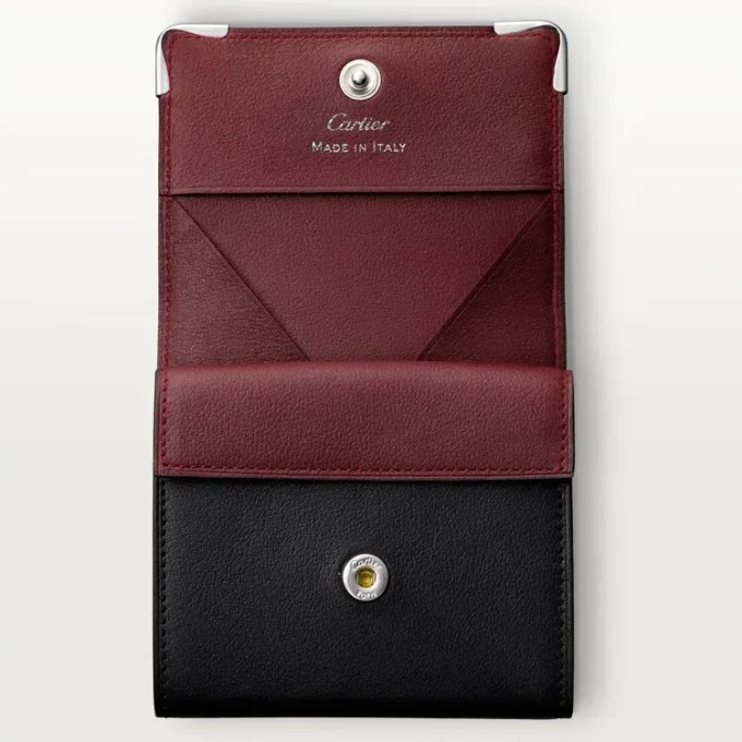 Monedero cuadrado, Must De Cartier – Piel de becerro negra, acabado en acero inoxidable – Cartier