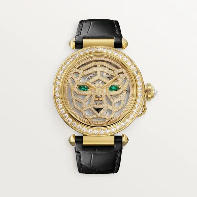 Otros relojes de joyería Panthere – 41 mm, movimiento mecánico de cuerda manual, oro amarillo de 18 quilates, diamantes, correas de piel intercambiables – Cartier