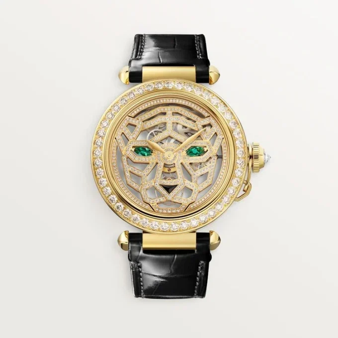 Otros relojes de joyería Panthere – 41 mm, movimiento mecánico de cuerda manual, oro amarillo de 18 quilates, diamantes, correas de piel intercambiables – Cartier