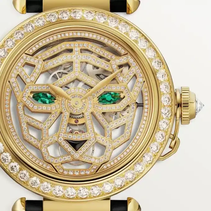 Otros relojes de joyería Panthere – 41 mm, movimiento mecánico de cuerda manual, oro amarillo de 18 quilates, diamantes, correas de piel intercambiables – Cartier