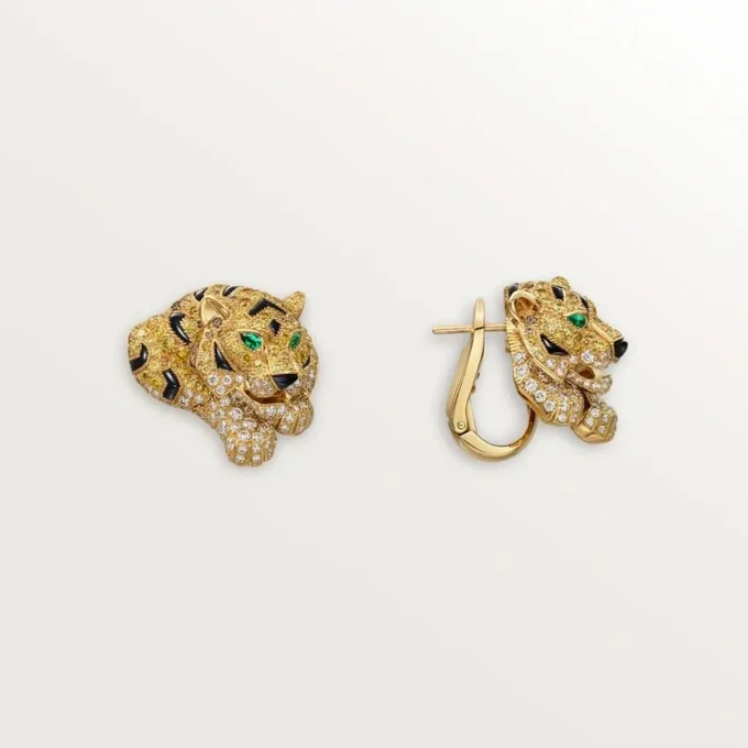 Pendientes Faune Et Flore De Cartier, diamantes amarillos, naranjas y marrones, pavé