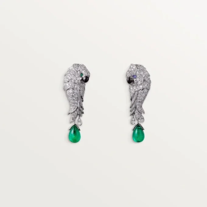 Pendientes Faune Et Flore De Cartier, gotas de esmeralda, pavé