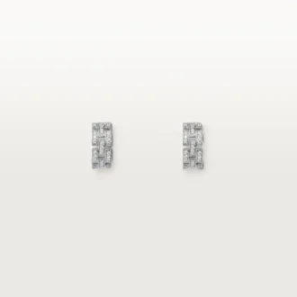 Pendientes Maillon Panthere, 3 filas con pavé de diamantes – Oro blanco, diamantes – Cartier
