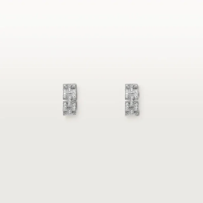 Pendientes Maillon Panthere, 3 filas con pavé de diamantes – Oro blanco, diamantes – Cartier