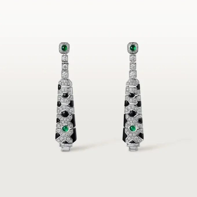 Pendientes [Sur]Naturel – Oro blanco, esmeraldas, ónix, diamantes – Cartier