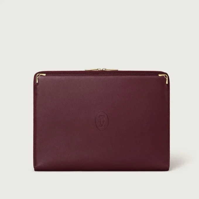 Portafolio, Must De Cartier – Piel de becerro burdeos, acabado dorado – Cartier