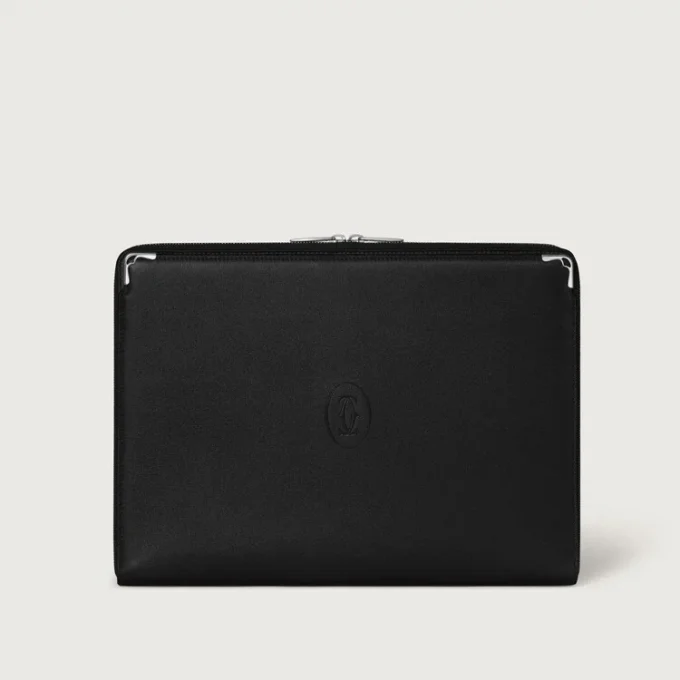 Portafolio Must De Cartier – Piel de becerro negra, acabado en paladio – Cartier