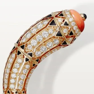 Pulsera de alta joyería – Oro rosa, coral, ónix, laca negra, diamantes – Cartier