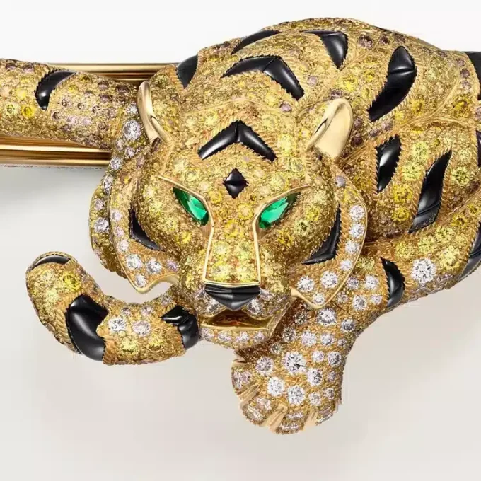 Pulsera Faune Et Flore De Cartier, diamantes amarillos, naranjas y marrones, pavé