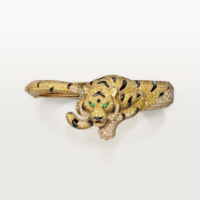 Pulsera Faune Et Flore De Cartier, diamantes amarillos, naranjas y marrones, pavé